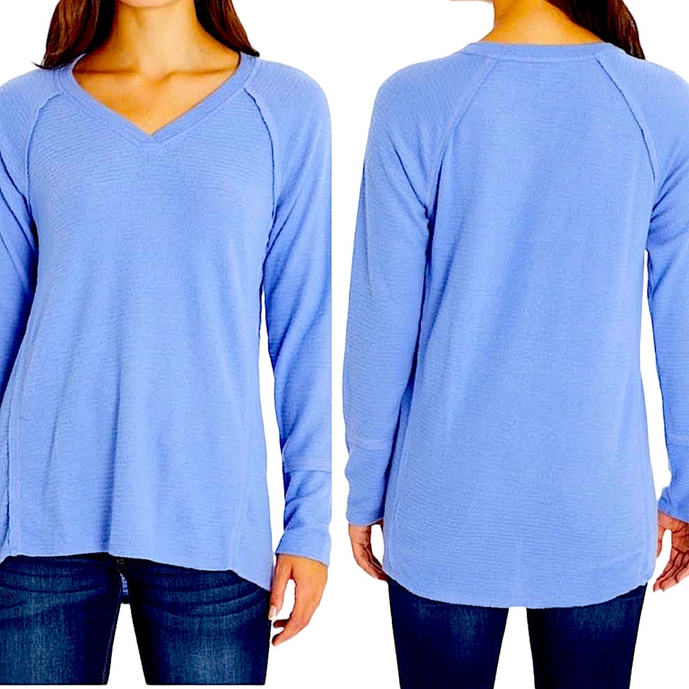WILDFOX: Purple Blue Haley Waffle V Neck Soft Sweater -Size Medium